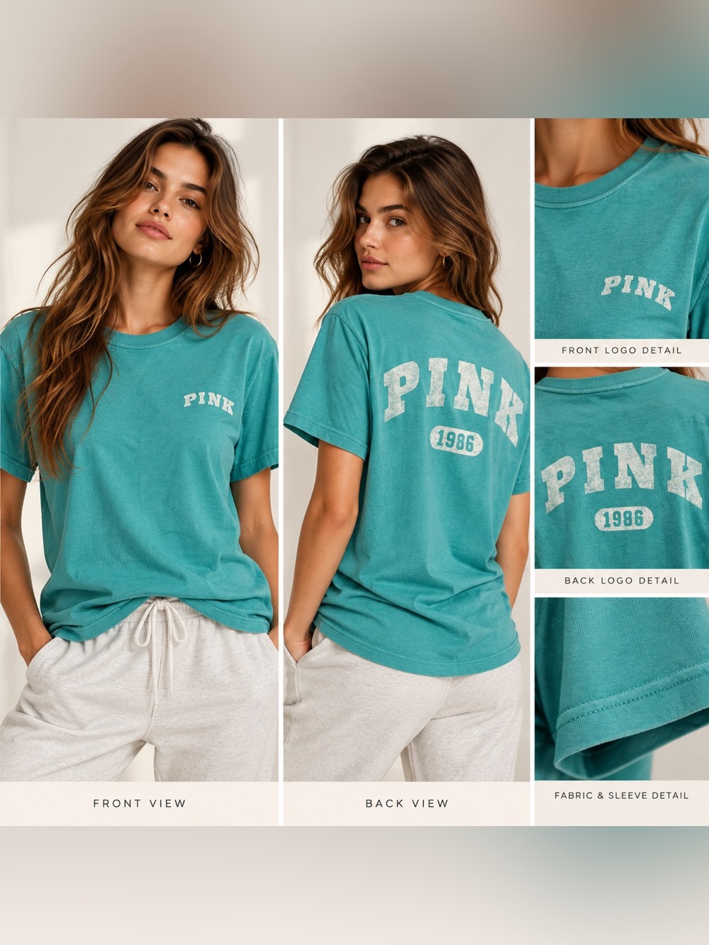 PINK Victoria's Secret Teal Graphic Short Sleeve Tee oversized Sz XS NWT